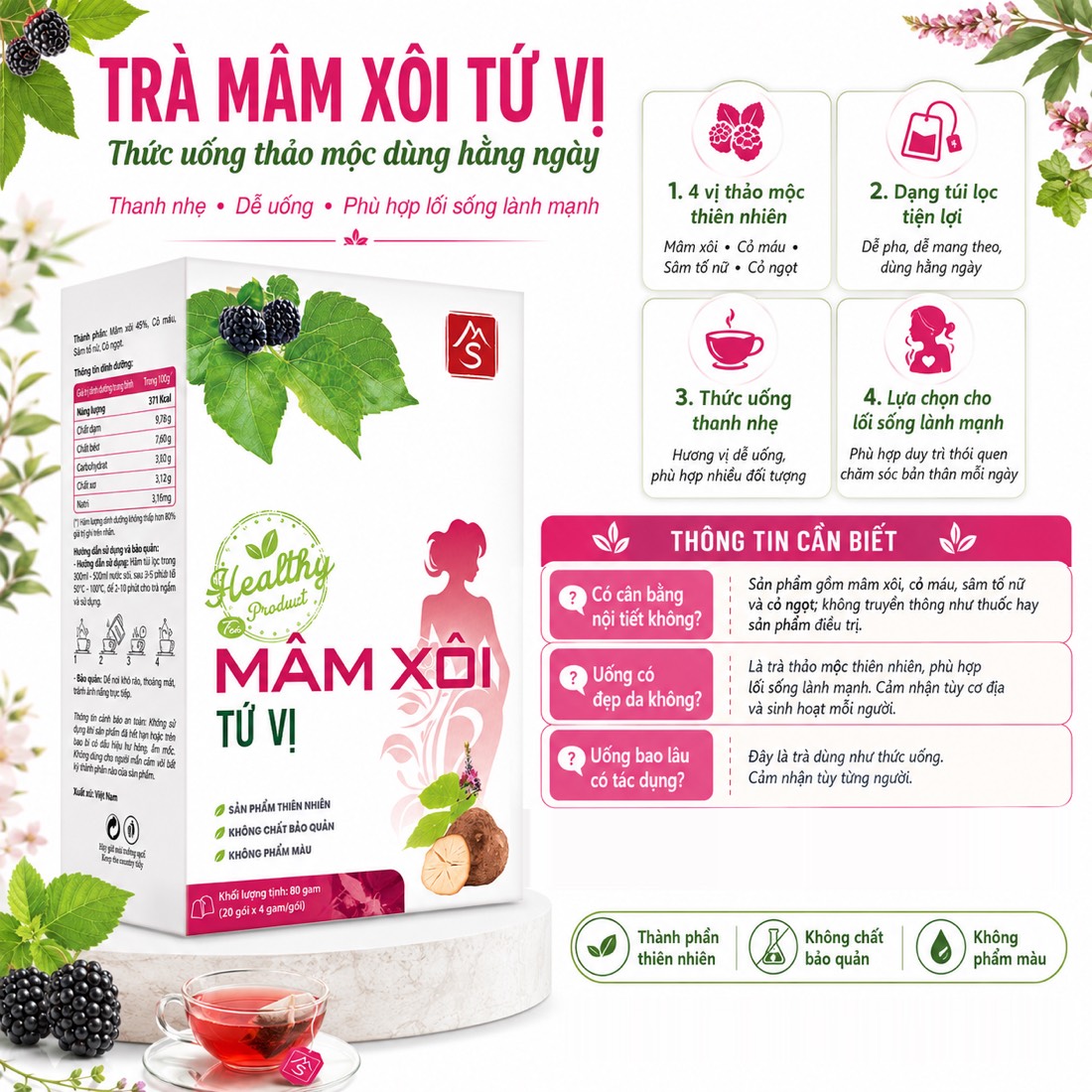 Trà Mâm Xôi Tứ Vị SENA Trà